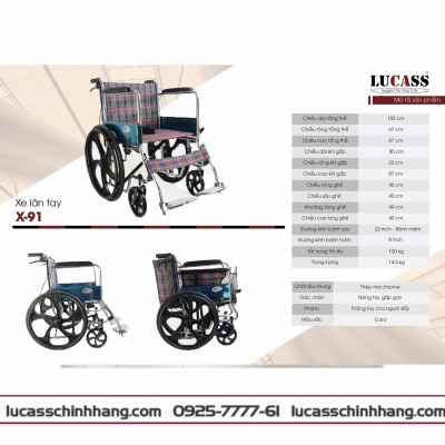 XE LĂN TAY LUCASS X91 BÁNH MÂM – KHUNG THÉP MẠ CRÔM CAO CẤP