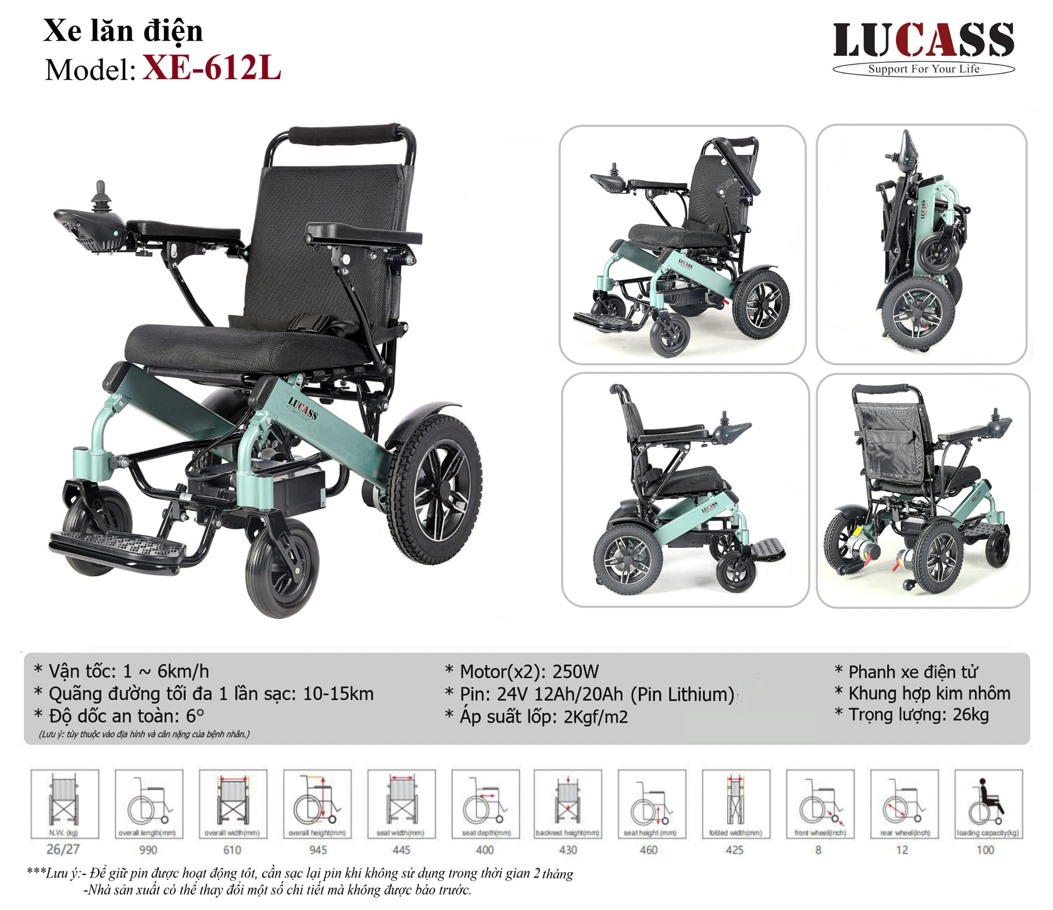 xe lăn điện lucass XE-612L