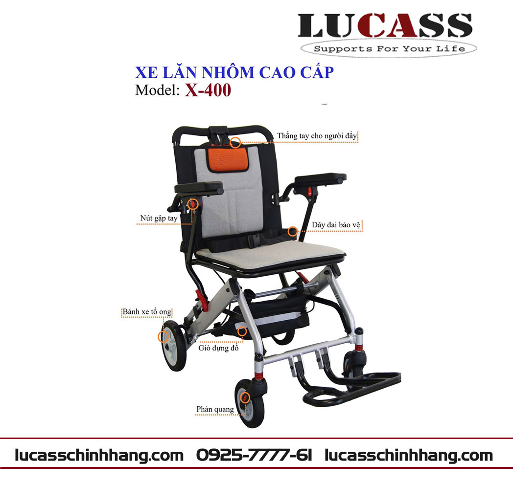Xe lăn nhôm cao cấp Lucass X-400